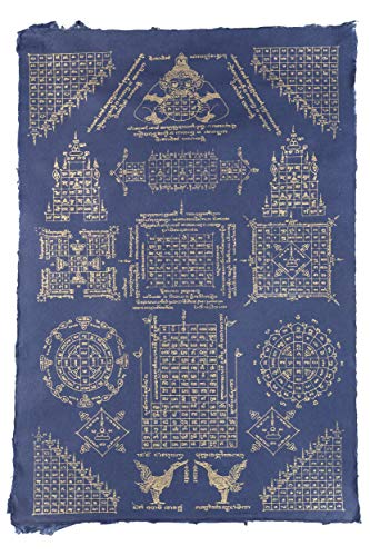Sak Yant-Kunstdruck, buddhistische Schutzsymbole, Maulbeerpapier handgeschöpft, 80x55cm, (Numerologie) (Blau) von Handelsturm