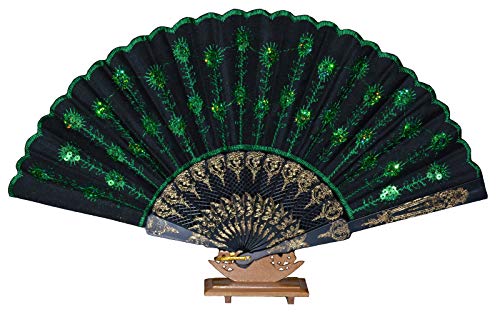 Handfächer Tanzfächer Taschenfächer Taschenfächer Stofffächer Klappfächer Deko (Grün) von Handfächer