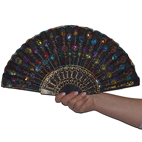 Handfächer Tanzfächer Taschenfächer Taschenfächer Stofffächer Klappfächer Deko Glitzer (Bunt) von Handfächer