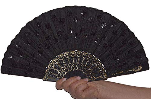 Handfächer Tanzfächer Taschenfächer Taschenfächer Stofffächer Klappfächer Deko (Schwarz) von Handfächer