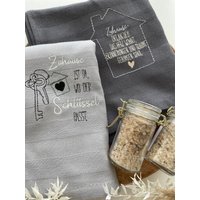 Geschirrtuch Bestickt, Küchentuch, Einzug, Umzug, Geschenkidee Eigenheim von Handgemachtesmitlieb