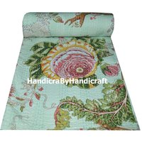 Vintage Kantha Quilt Handbedruckte Tagesdecke Aus Baumwolle von HandicraByHandicraft