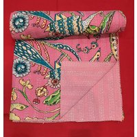 Vintage Vogel Druck Kantha Quilt Hand Block 100% Baumwolle Tagesdecke von HandicraByHandicraft