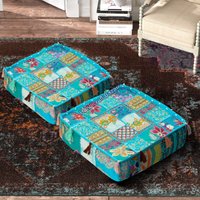 Stuhldeko Box Hülle Patchwork Kissen Überwurf Vintage Sitzbox Baumwolle Bodenkissen Gartendeko Boho Stuhlauflage 2 Stück von HandicraftBazarr