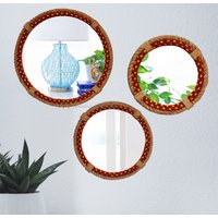 Handgefertigter Seil Wandspiegel 3Er Set Rustikale Dekorative Spiegel von HandicraftsStor