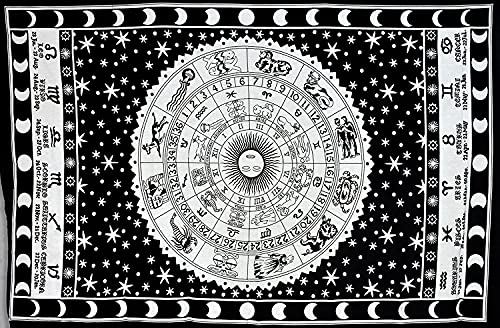 Handicrunch Wall Hanging Bizarre Zodiac Sign Indian Tapestry 80"x 55", Astrol... von Handicrunch