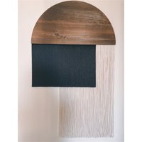 Schwarz Weiß Moderne Makramee Wandbehang, Boho Wandkunst, Natur Holz Haft Mond, Großer Wand Wandteppich, Bohemia Hochzeit Kulisse, Home Decor von HandiworkWallDecor