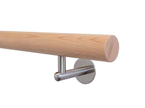 Handlauf Meyer Treppengeländer Buche – Komplett-Set, Rund, 310cm, mit Handlaufhalter aus Edelstahl, Geländer aus Holz, Für Treppen Innen, inkl. Zubehör von Handlauf Meyer