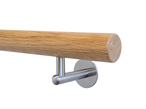 Handlauf Meyer Treppengeländer Eiche – Komplett-Set, Rund, 30cm, mit Handlaufhalter aus Edelstahl, Geländer aus Holz, Für Treppen Innen, inkl. Zubehör von Handlauf Meyer