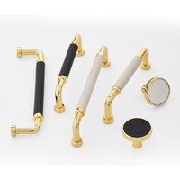 Heller Goldener Und Leder-Schrankgriff Möbelschubladenknopf Schranktür-Ziehgriff Schwarzer Ledergriff Für Das Wohnen Zu Hause - F09 von HandleandKnobstores