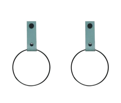 Handles and More - 2 x Handtuchring mit Lederschlaufe - Blassgrün - Größe S - Durchmesser 10 cm - inkl. Befestigungsmaterial - Handtuchhalter aus echtem Leder - Halterung für Handtücher von Handles and more