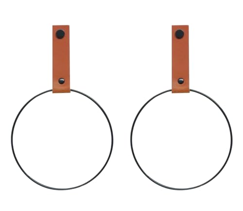 Handles and More - 2 x Handtuchring mit Lederschlaufe - Cognac - Größe M - Durchmesser 15 cm - inkl. Befestigungsmaterial - Handtuchhalter aus echtem Leder - Halterung für Handtücher von Handles and more