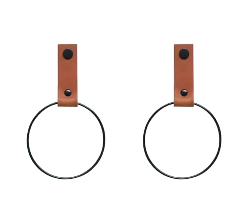 Handles and More - 2 x Handtuchring mit Lederschlaufe - Cognac - Größe S - Durchmesser 10 cm - inkl. Befestigungsmaterial - Handtuchhalter aus echtem Leder - Halterung für Handtücher von Handles and more