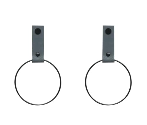 Handles and More - 2 x Handtuchring mit Lederschlaufe - Dunkelgrau - Größe S - Durchmesser 10 cm - inkl. Befestigungsmaterial - Handtuchhalter aus echtem Leder - Halterung für Handtücher von Handles and more