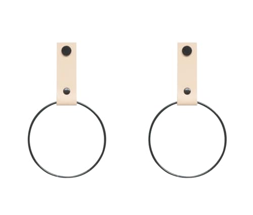 Handles and More - 2 x Handtuchring mit Lederschlaufe - Naturlich - Größe S - Durchmesser 10 cm - inkl. Befestigungsmaterial - Handtuchhalter aus echtem Leder - Halterung für Handtücher von Handles and more