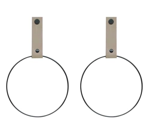 Handles and More - 2 x Handtuchring mit Lederschlaufe - Taupe - Größe M - Durchmesser 15 cm - inkl. Befestigungsmaterial - Handtuchhalter aus echtem Leder - Halterung für Handtücher von Handles and more