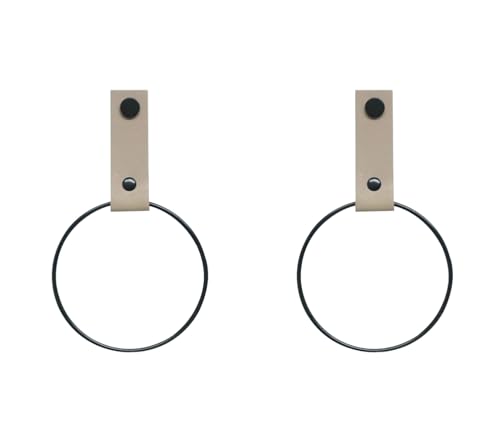 Handles and More - 2 x Handtuchring mit Lederschlaufe - Taupe - Größe S - Durchmesser 10 cm - inkl. Befestigungsmaterial - Handtuchhalter aus echtem Leder - Halterung für Handtücher von Handles and more