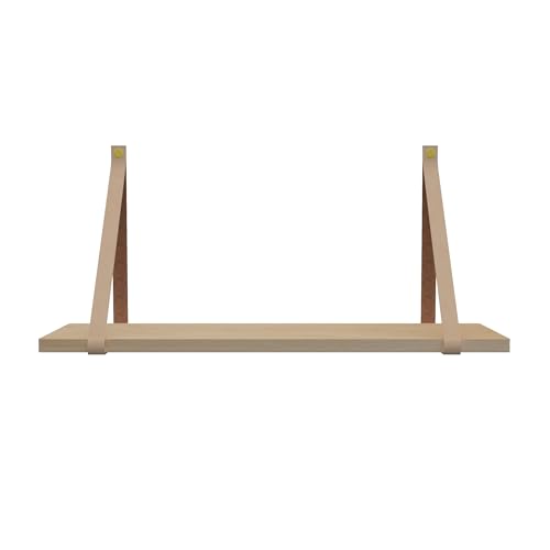 Handles and More - Regalhalterung aus Leder - 2 x Regalträger aus Leder - Regalhalter für Wandregal - Naturlich - Geeignet für eine Regalbreite von 19-24 cm - Tragfähigkeit bis zu 15 kg von Handles and more