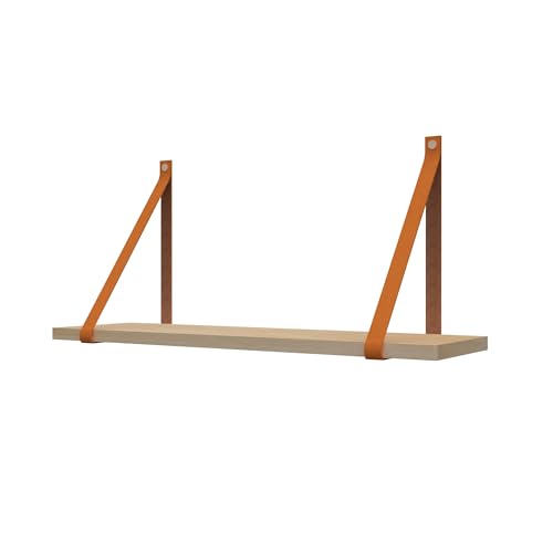 Handles and More - Regalhalterung aus Leder - 2 x Regalträger aus Leder - Regalhalter für Wandregal - Orange - Geeignet für eine Regalbreite von 19-24 cm - Tragfähigkeit bis zu 15 kg von Handles and more