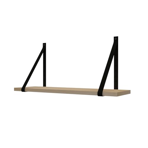Handles and More - Regalhalterung aus Leder - 2 x Regalträger aus Leder - Regalhalter für Wandregal - Schwarz - Geeignet für eine Regalbreite von 19-24 cm - Tragfähigkeit bis zu 15 kg von Handles and more