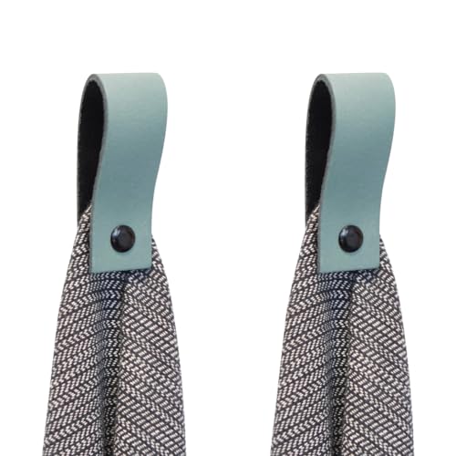 Handles and more - 2 x Handtuchhaken magnetisch - Blassgrün - 2,5 x 7,4 cm - inkl. Befestigungsmaterial - Handtuchhalter aus echtem Leder - Magnetschlaufe für Handtücher & Geschirrtücher - Wandhaken von Handles and more