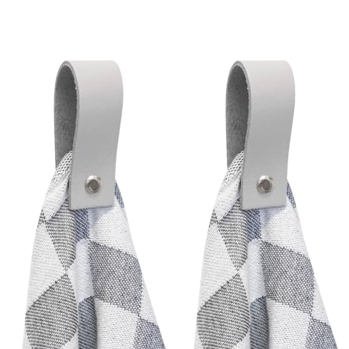 Handles and more - 2 x Handtuchhaken magnetisch - Hellgrau - 2,5 x 7,4 cm - inkl. Befestigungsmaterial - Handtuchhalter aus echtem Leder - Magnetschlaufe für Handtücher & Geschirrtücher - Wandhaken von Handles and more