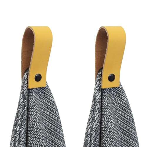 Handles and more - 2 x Handtuchhaken magnetisch - Ocher - 2,5 x 7,4 cm - inkl. Befestigungsmaterial - Handtuchhalter aus echtem Leder - Magnetschlaufe für Handtücher & Geschirrtücher - Wandhaken von Handles and more