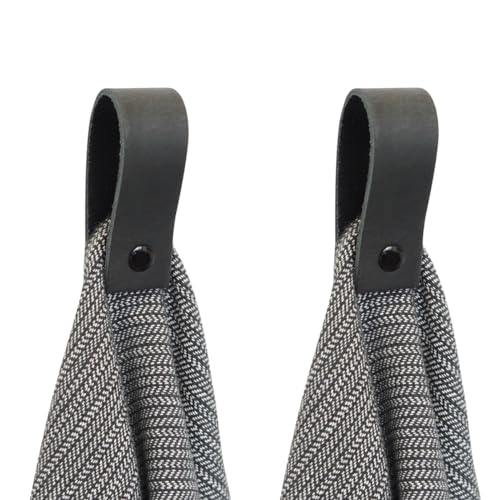 Handles and more - 2 x Handtuchhaken magnetisch - Schwarz - 2,5 x 7,4 cm - inkl. Befestigungsmaterial - Handtuchhalter aus echtem Leder - Magnetschlaufe für Handtücher & Geschirrtücher - Wandhaken von Handles and more