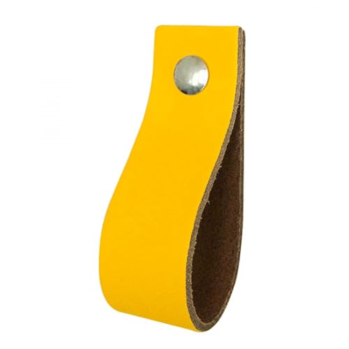 Handles and more - 4 x Ledergriffe für Möbel - Gelb - Größe M 19 cm - inkl. 3 Schraubenfarben - Schrankgriffe Leder - Türgriffe Leder - Ledergriffe für Schuhschrank & Schublade - Lederschlaufen von Handles and more