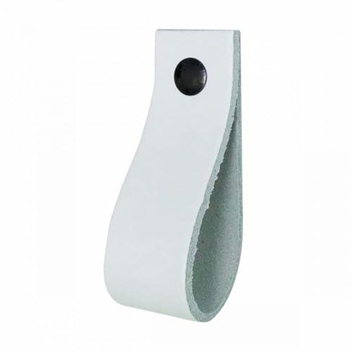 Handles and more - 4 x Ledergriffe für Möbel - Weiß - Größe XS 12,6cm - inkl. 3 Schraubenfarben - Schrankgriffe Leder - Türgriffe Leder - Ledergriffe für Schuhschrank & Schublade - Lederschlaufen von Handles and more