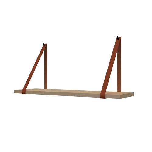 Handles and more - Regalhalterung aus Leder - 2 x Regalträger aus Leder - Regalhalter für Wandregal - Cognac - Geeignet für eine Regalbreite von 19-24 cm - Tragfähigkeit bis zu 15 kg von Handles and more