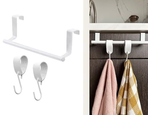 Handtuchstange Weiß 23cm – Inklusive 2 Leder-S-Haken –Handtuchstange Zum Hängen über Küchenschrank von Handles and more