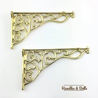 Set Von Zwei Regalhaltern, Handgemachte Verzierte Scroll Cast Poliertes Messing, Massive Messing Regalhalterungen von HandlesandBells