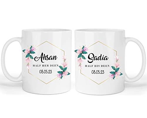 Elegantes islamisches Paar-Tassen-Set mit personalisierten Namen, islamisches Hochzeitsgeschenk von Handmade By Stukk