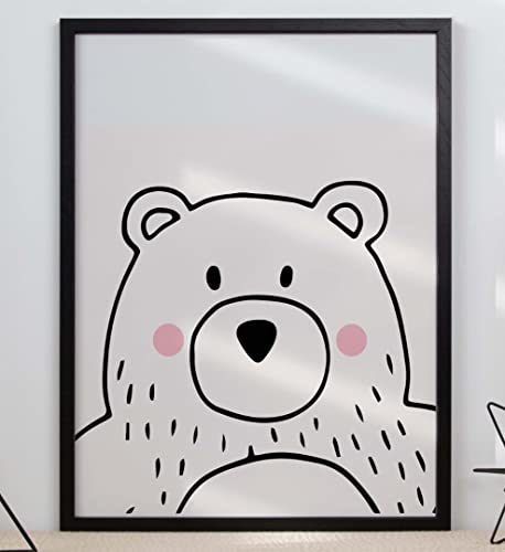 Handmade By Stukk Kunstdruck, Motiv: Teddybär, rötende Gesicht, skandinavisches Tier, Kinderzimmer, Wanddekoration, A4, 210 x 297 mm von Handmade By Stukk