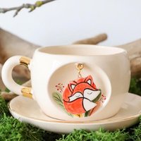 Handgemachte Keramik Rotfuchs Tasse 24K Echtgold Detaillierte, Natur-Serie Endangered Animals Teetasse Geschenk Für Kaffeeliebhaber von HandmadeBskCeramics
