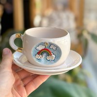 Echtes Gold Detaillierte Regenbogen Kaffee Teetasse, Weihnachtsgeschenk Tasse Für Familie, Housewarming Geschenktasse von HandmadeBskCeramics