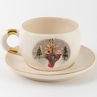 Handgemachte Keramik Weihnachtstasse Rentier & Holly, 24K Gold Detail von HandmadeBskCeramics