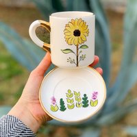 Sonnenblume Tasse | Personalisierte Handgefertigte Kaffee - Oder Teetasse Aus Keramik von HandmadeBskCeramics