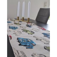Tischläufer Käfer, Gobelinstoff Oldtimer, Geschenkidee Autofan, Auto, Kultiger Tischläufer, Käfer-Fan, Retro, 70Er Jahre von HandmadeByDoene