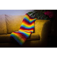 Decke Regenbogen Wollstoff Handgestrickt von HandmadeByKesse