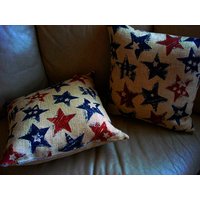 Rot Und Blau Star Sackleinen Kissenbezug von HandmadeBySarka