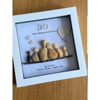 Familien-Perlenhochzeitstag, 30-Jähriges Jubiläumsbild, Perlenjubiläums-Kieselkunstwerk von HandmadeCraftsUKShop