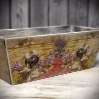 Vintage Blumentopf Holz Übertopf Deko Katze Shabby Retro Blumentöpfe Landhausstil von HandmadeForUVonAnna