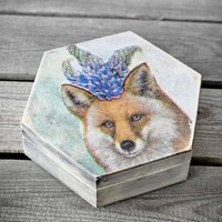 Vintage Holzkästchen in Wabenform, 16x19 cm von HandmadeForUVonAnna