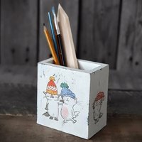 Vintage Stiftehalter 10, 5x10x6 cm Schreibtisch Organizer Ablagebox Büro Schule Katzen Handarbeit von HandmadeForUVonAnna