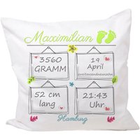 Kissen Geburt Motiv 001 Wunschname Wunschdaten Weiß Kissen Geburt Motiv 001 Wunschname Wunschdaten Weiß von HandmadeInNB