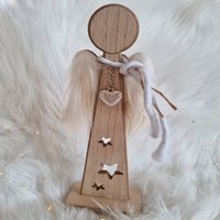 Holzengel Mit Fell Flügel | Engel Schutzengel Deko Geschenk Holzdeko Holz Aufsteller Angel Engelsdeko von HandmadeSteffiShop