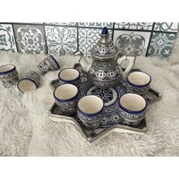 Moroccan Tea Set-Traditional Set-Ceramic Tray-Elegant Set With Hand-Painted Ceramic Tray & Artisan Teapot-Moroccan Art Moroccan Tea Set-Traditional Set-Ceramic Tray-Elegant Set With Hand-Painted Ceramic Tray & Artisan Teapot-Moroccan Art von HandmadeToufik