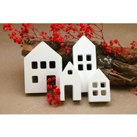 Lichterhäuser Aus Raysin | 4-Teiliges Set Weiß Beton Schwarz Auf Anfrage Lichterhäuser Aus Raysin | 4-Teiliges Set Weiß Beton Schwarz Auf Anfrage von HandmadebyPunda